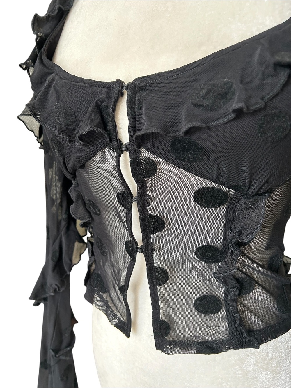 House of Harlow 1960 Eugenia black sheer top - Velvet polka dots - Small - Picture 6 of 9
